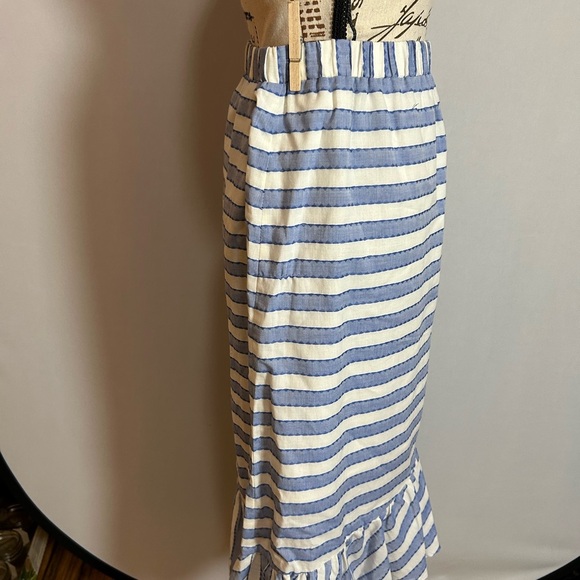 Rafaella White and Blue Ruffled Midi Skirt. 100% Cotton - Picture 3 of 8